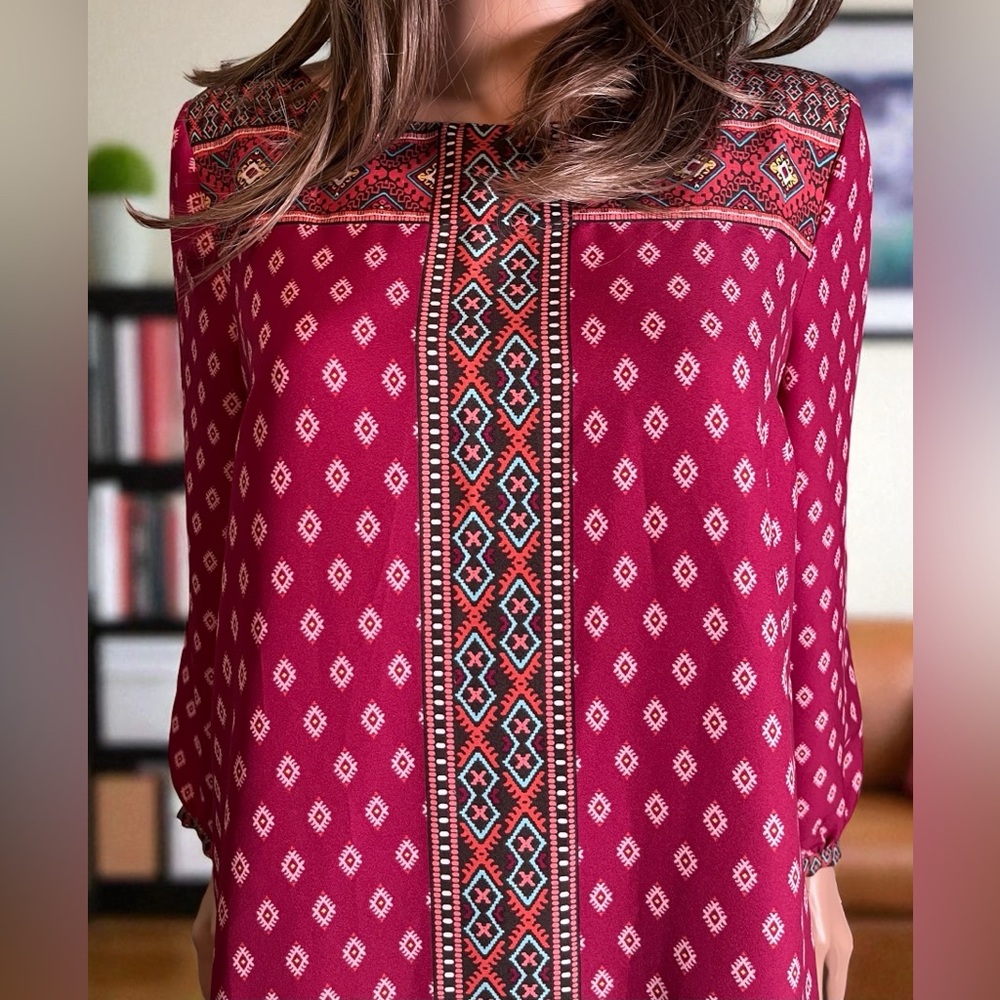 Loft diamond mozaic shift dress size S. Dark pink. Aztec Geometric Print. Boho. - Picture 7 of 10